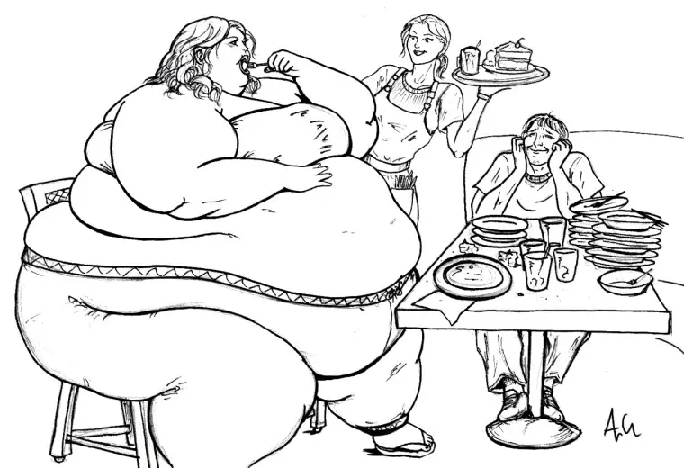 Мужик с толстой девушкой в ресторане