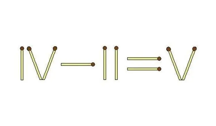Переложить спичку в равенстве IV-II=V из римских цифр